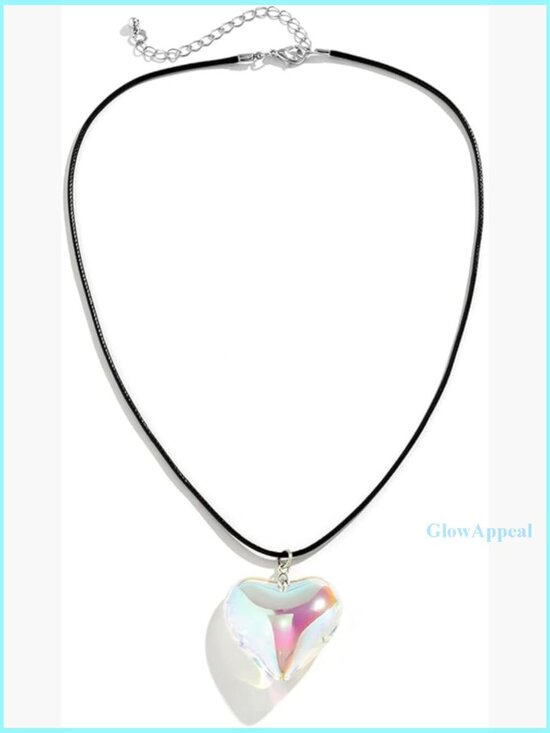 Jewelry - Chunky Glass Heart Choker Necklace, Adjustable Velvet Chain, Y2K Trendy Jewelry